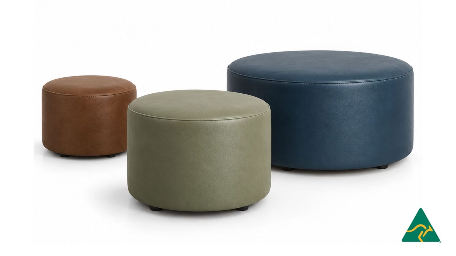 Australian Manufactured Round Commerical Ottoman, Available in Heavy Commerical Vinyls and Materials. Made to Order in Sydney Australia.
