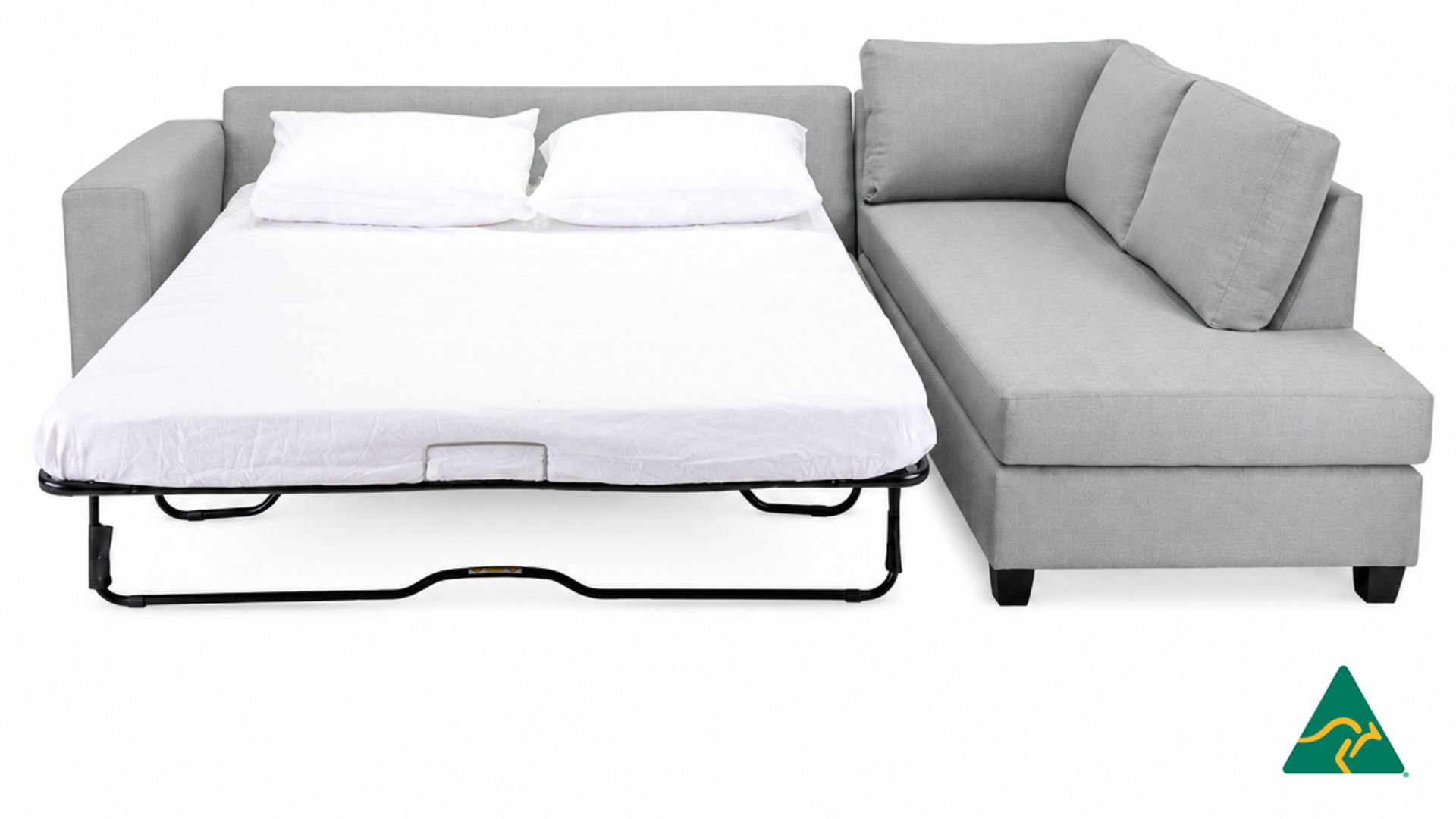 Custom Australian Manufactured JAMES Corner Modular Chaise Lounge with 3 Seater Queen Sofa Bed Lounge, Made to Measure in Sydney Australia.
